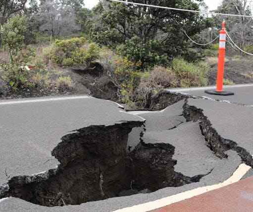 after earthquake scene on a road