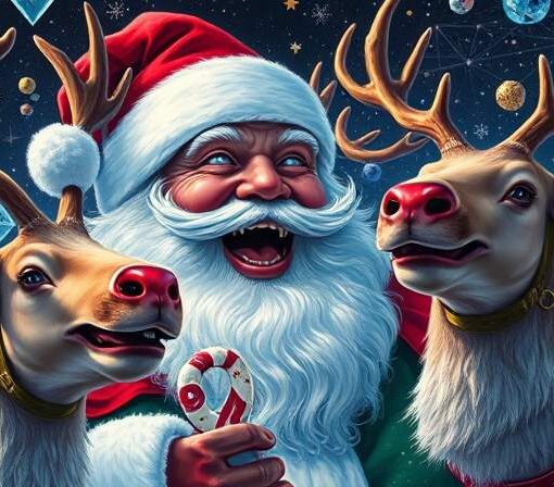 christmas gifting ideas laughing santa and deers