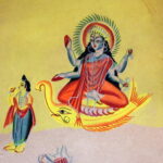 Colorful Indian Kalighat painting showing cultural and religious themes