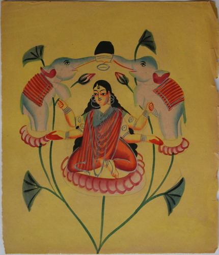 Colorful Indian Kalighat painting showing cultural and religious themes